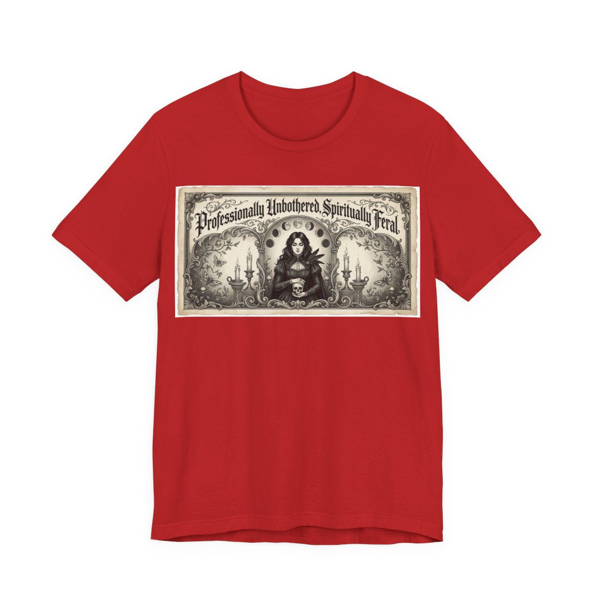 Professionally Unbothered Spiritually Feral Shirt | Funny Goth Witch Tee | Dark - Red