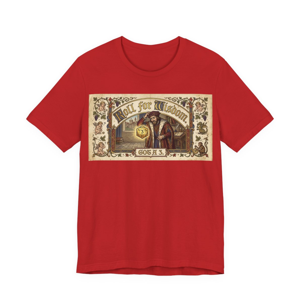 Roll for Wisdom Got a 3 Shirt | TTRPG Dice Humor Tee | Tabletop RPG Marriage Gif - Red