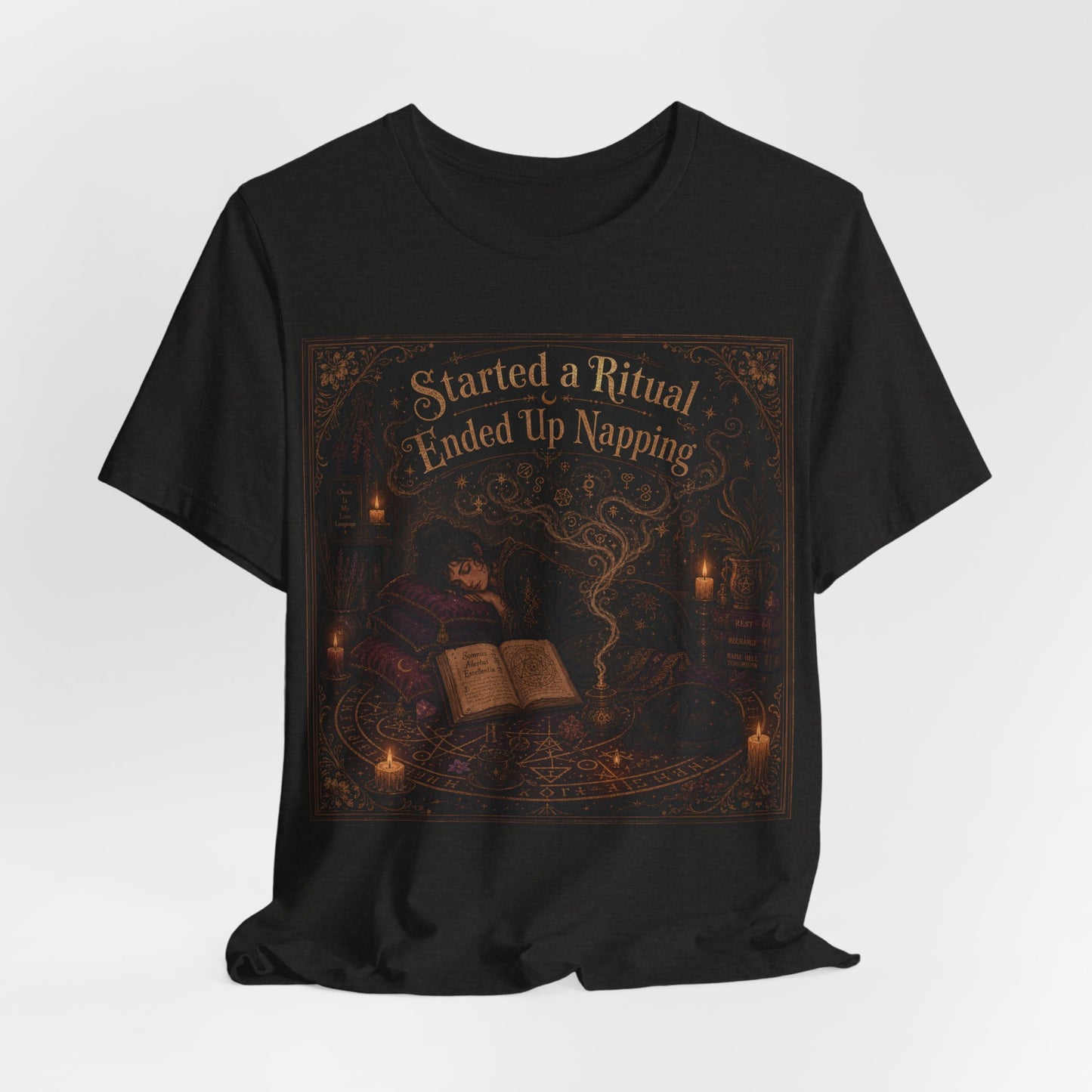 Started a Ritual Ended Up Napping Shirt | Funny Pagan Witch Tee | Tired Spiritual Practitioner Gift | Meditation Sleepy Witchcraft