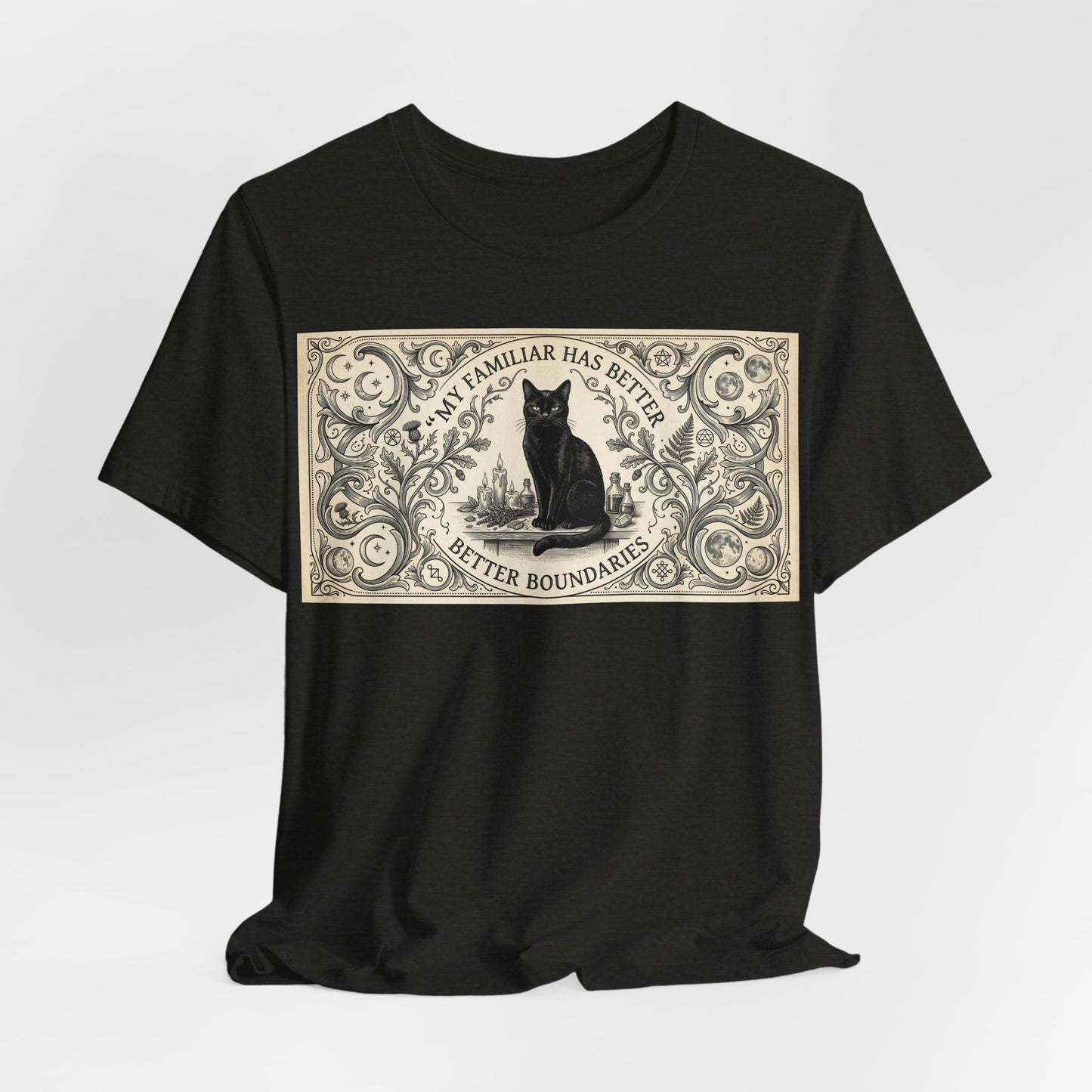 My Familiar Has Better Boundaries Shirt | Funny Witch Cat Tee | Pagan Witchcraft Unisex Tshirt | Wiccan Altar Humor Gift | Witchy Sarcasm