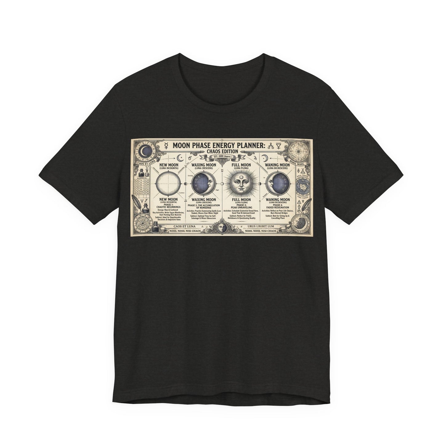 Moon Phase Energy Planner Chaos Edition Shirt | Pagan Witch Life Management Tee | Lunar Cycle Astrology Gift | Witchy Planner Tshirt