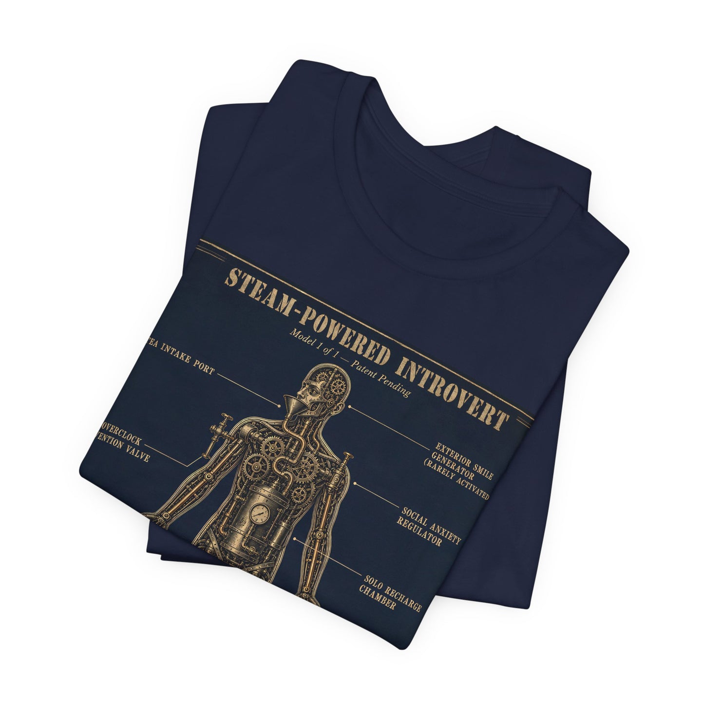 Steam Powered Introvert Shirt | Steampunk Blueprint Tee | Gears Social Anxiety Humor Gift | Victorian Engineering Schematic Tshirt