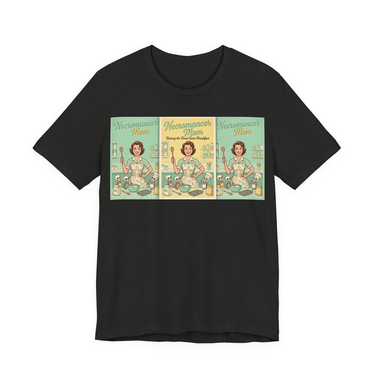 Necromancer Mom Shirt | Funny Gamer Parent Tee | TTRPG Mom Gift | Witch Mom Skeleton Raising Vintage 1950s Housewife Tshirt