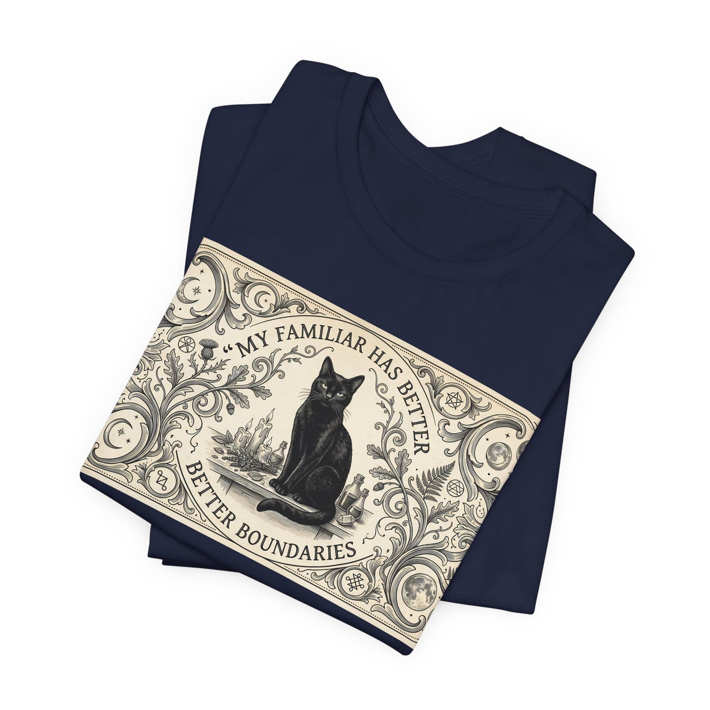 My Familiar Has Better Boundaries Shirt | Funny Witch Cat Tee | Pagan Witchcraft Unisex Tshirt | Wiccan Altar Humor Gift | Witchy Sarcasm