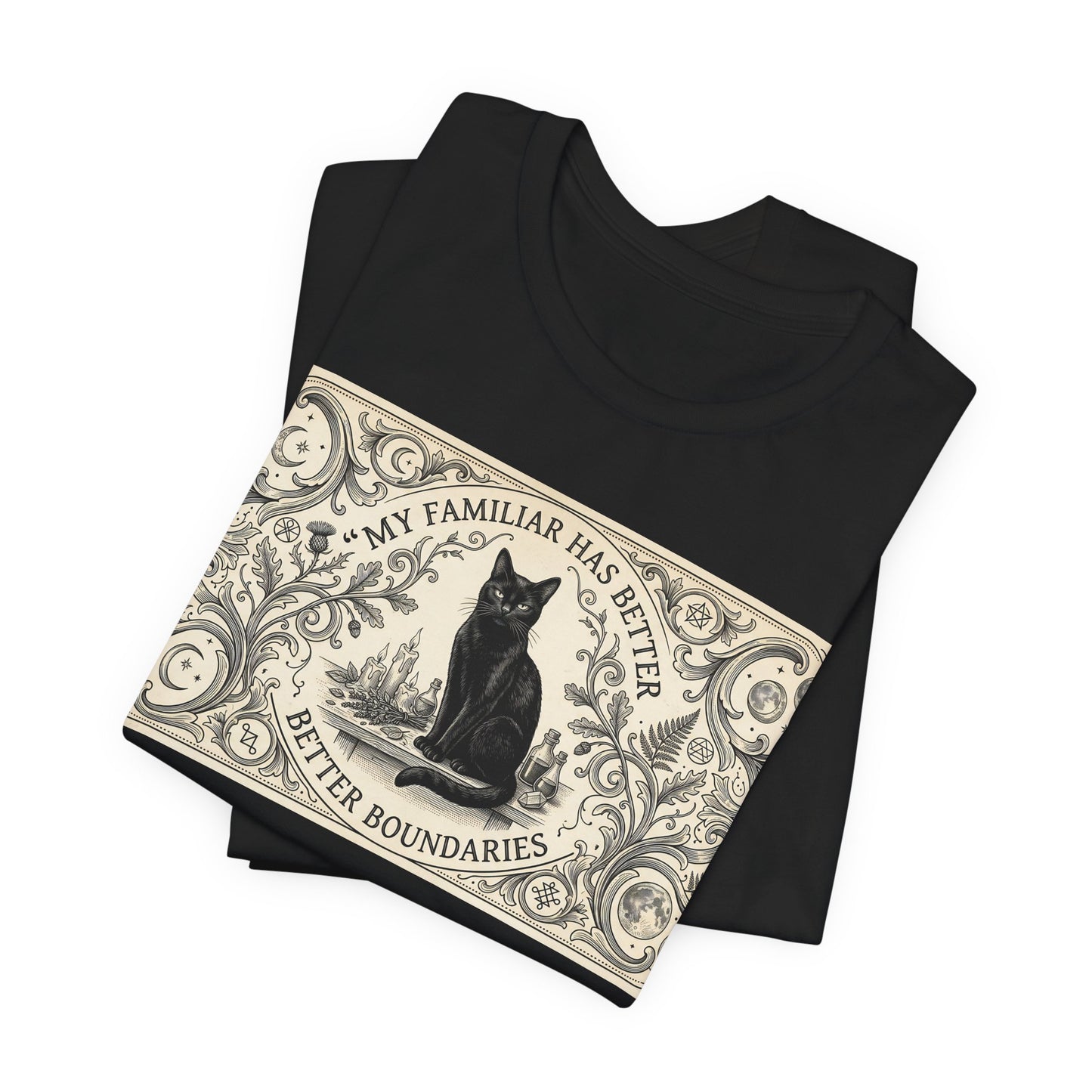 My Familiar Has Better Boundaries Shirt | Funny Witch Cat Tee | Pagan Witchcraft Unisex Tshirt | Wiccan Altar Humor Gift | Witchy Sarcasm