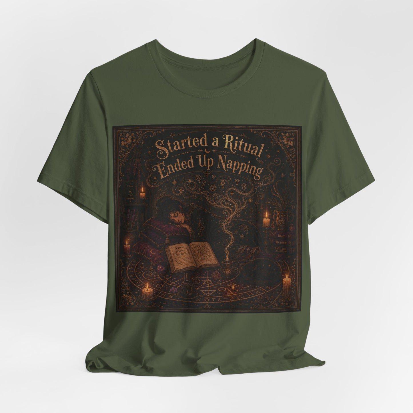 Started a Ritual Ended Up Napping Shirt | Funny Pagan Witch Tee | Tired Spiritual Practitioner Gift | Meditation Sleepy Witchcraft