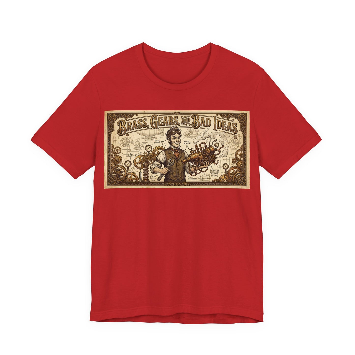 Brass, Gears, and Bad Ideas Shirt | Funny Steampunk Engineer Tee | Victorian Inventor Gift | Cosplay LARP Renaissance Faire Airship Goggles