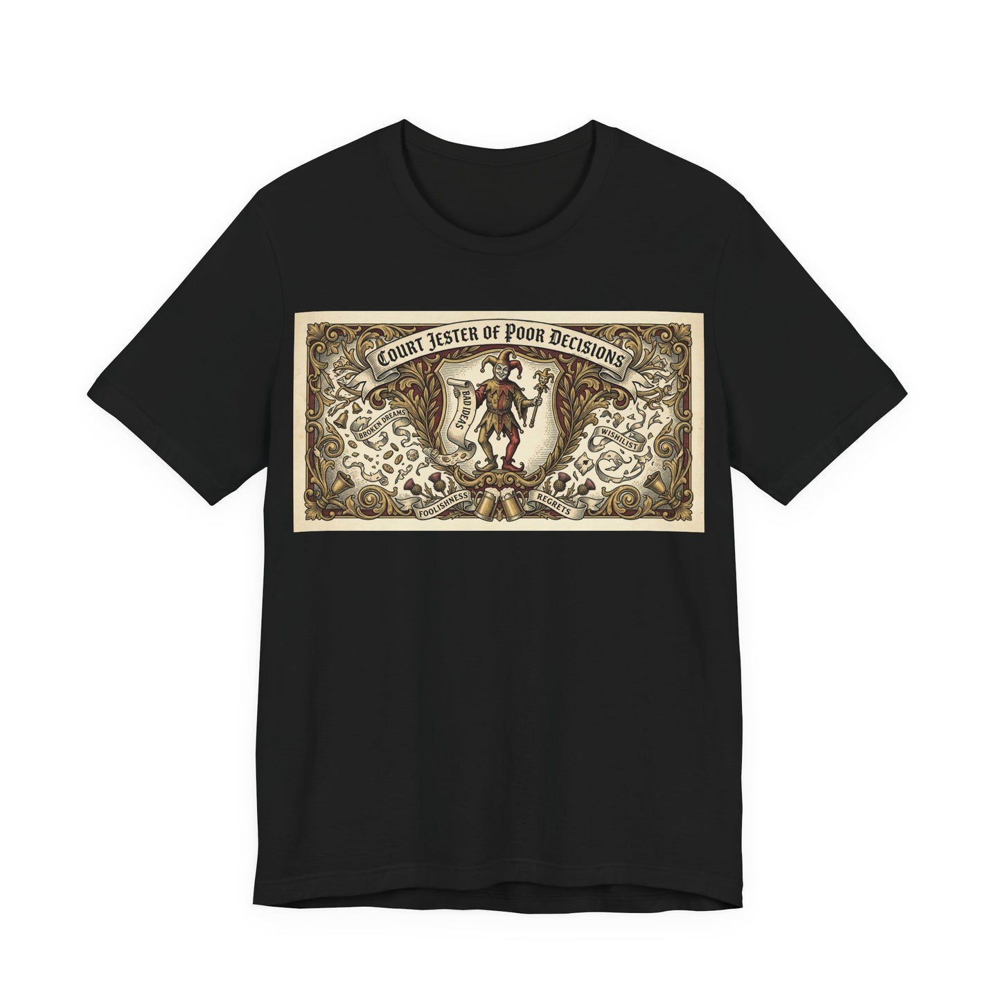Court Jester of Poor Decisions Shirt | Renaissance Faire Tee | Ren Faire Gift | Medieval Humor Vintage Heraldic Tshirt