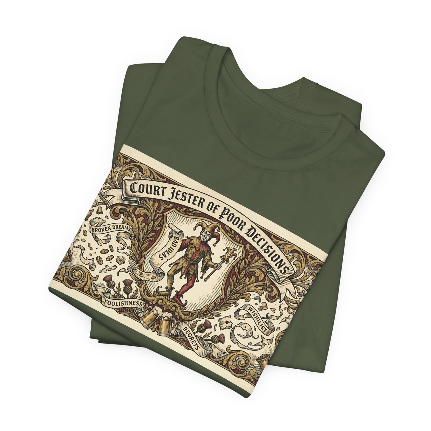 Court Jester of Poor Decisions Shirt | Renaissance Faire Tee | Ren Faire Gift | Medieval Humor Vintage Heraldic Tshirt