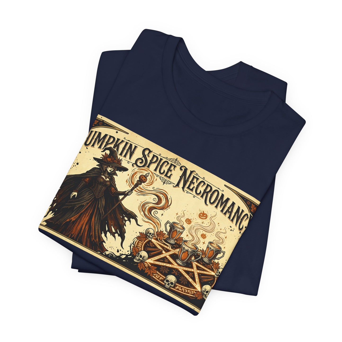 Pumpkin Spice Necromancy Shirt | Goth Halloween Tee | Vintage Coffee Ad Parody | Witch Aesthetic Fall Autumn Spooky Season Gift