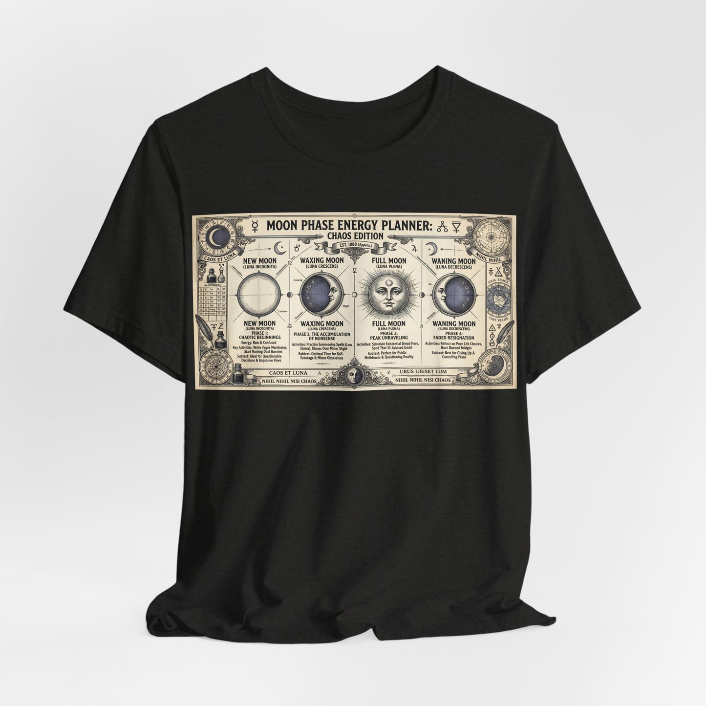 Moon Phase Energy Planner Chaos Edition Shirt | Pagan Witch Life Management Tee | Lunar Cycle Astrology Gift | Witchy Planner Tshirt