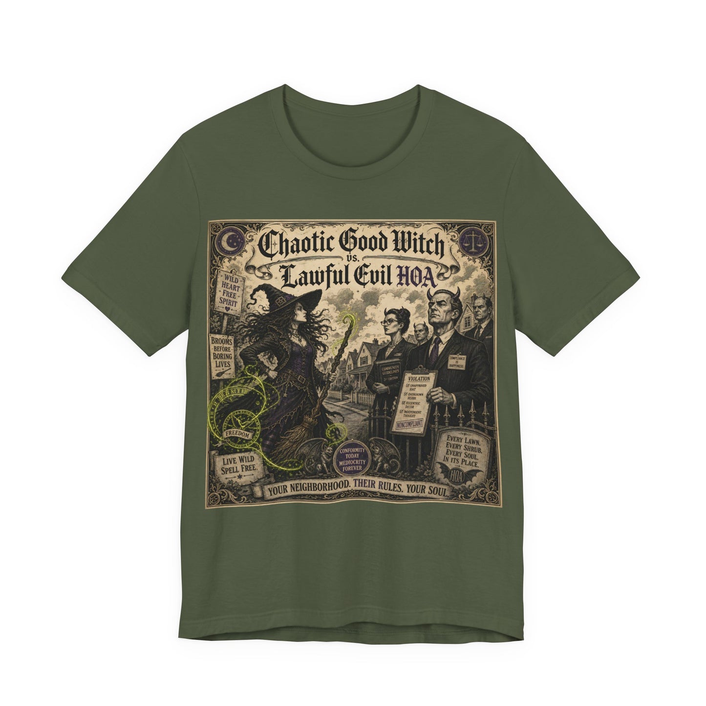 Chaotic Good Witch Lawful Evil HOA Shirt | Funny Pagan Alignment Tee | Witchcraft vs Homeowners Association Gift | TTRPG Witch Clothing