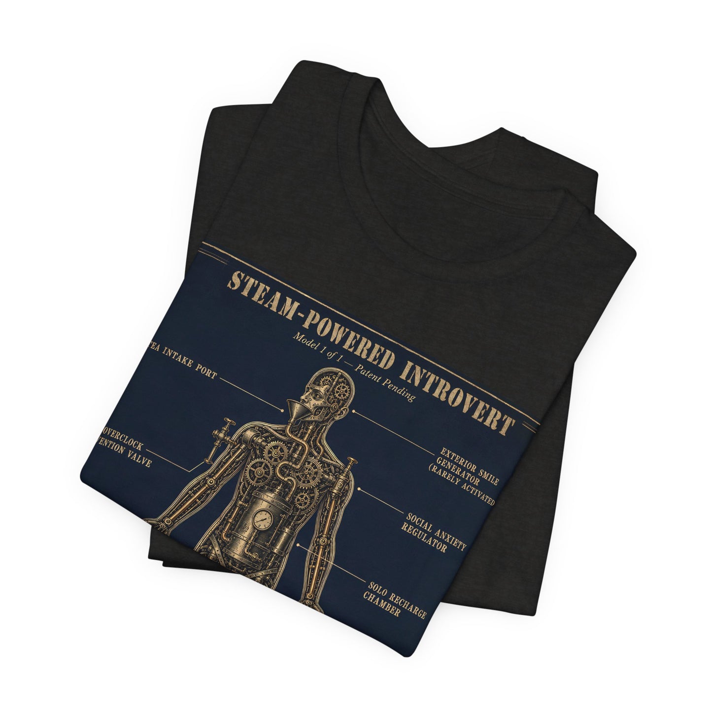 Steam Powered Introvert Shirt | Steampunk Blueprint Tee | Gears Social Anxiety Humor Gift | Victorian Engineering Schematic Tshirt