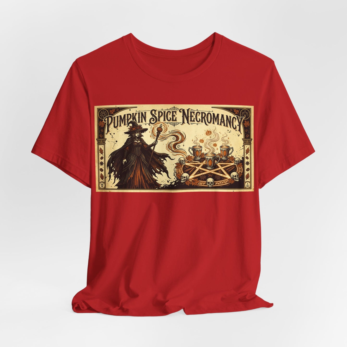 Pumpkin Spice Necromancy Shirt | Goth Halloween Tee | Vintage Coffee Ad Parody | Witch Aesthetic Fall Autumn Spooky Season Gift