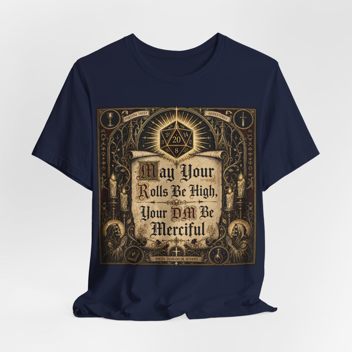 May Your Rolls Be High Your GM Be Merciful Shirt | TTRPG Prayer Blessing Tee | Tabletop RPG Gamer Gift | D20 Dice Goblin Tshirt