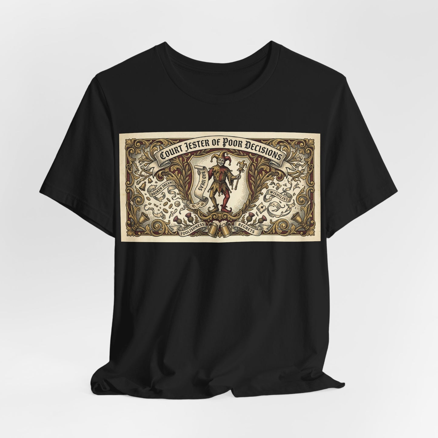 Court Jester of Poor Decisions Shirt | Renaissance Faire Tee | Ren Faire Gift | Medieval Humor Vintage Heraldic Tshirt