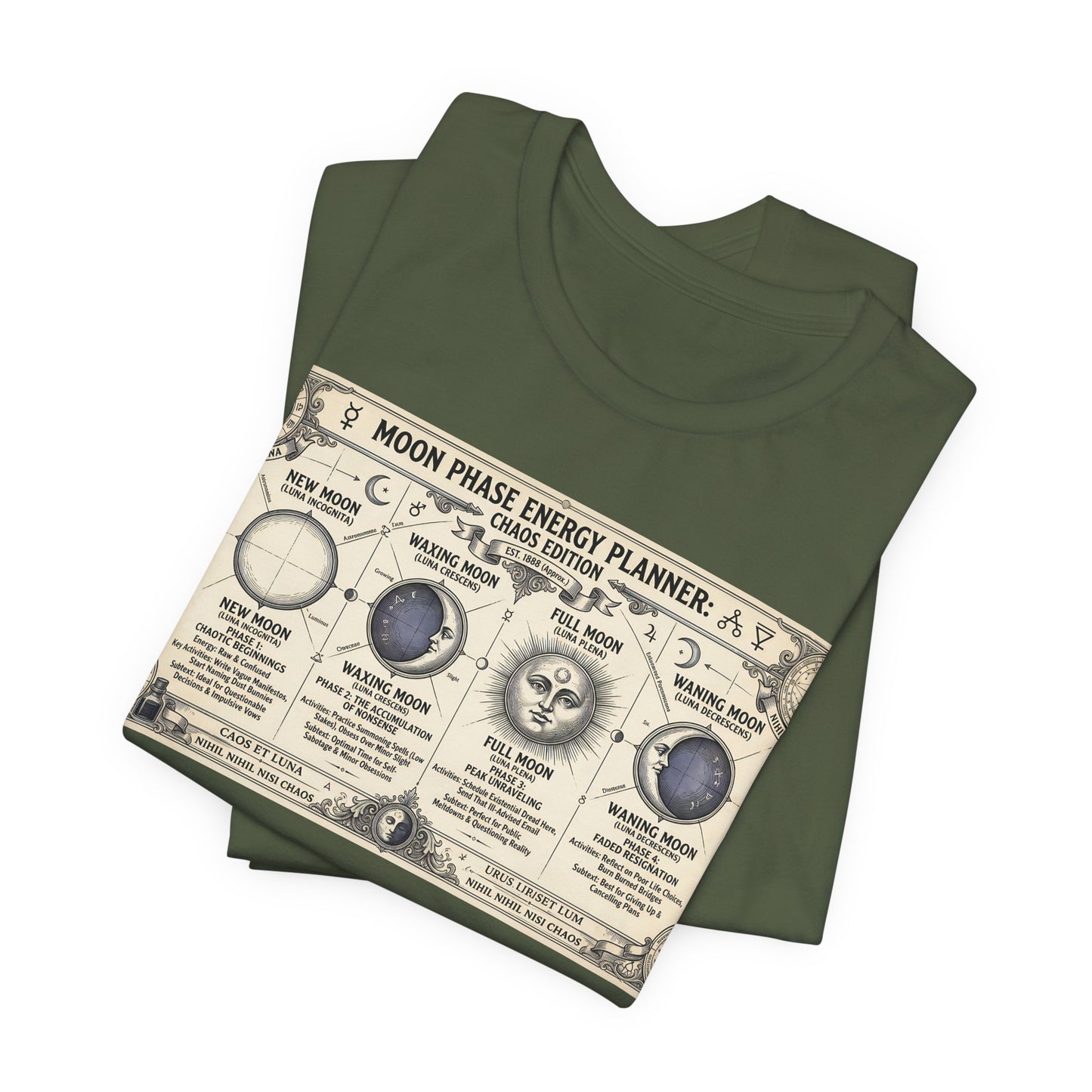 Moon Phase Energy Planner Chaos Edition Shirt | Pagan Witch Life Management Tee | Lunar Cycle Astrology Gift | Witchy Planner Tshirt