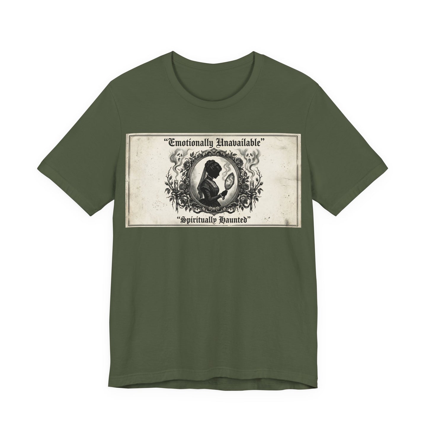 Emotionally Unavailable Spiritually Haunted Shirt | Goth Victorian Mourning Card Tee | Dark Academia Gift | Witchy Unisex Tshirt