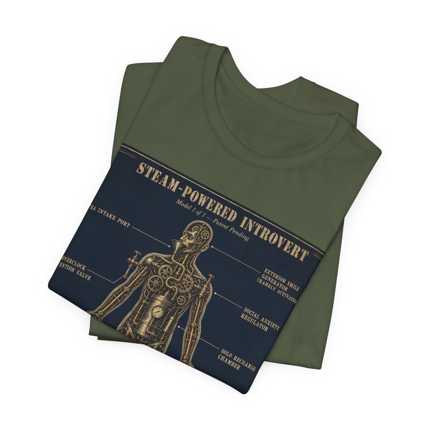 Steam Powered Introvert Shirt | Steampunk Blueprint Tee | Gears Social Anxiety Humor Gift | Victorian Engineering Schematic Tshirt