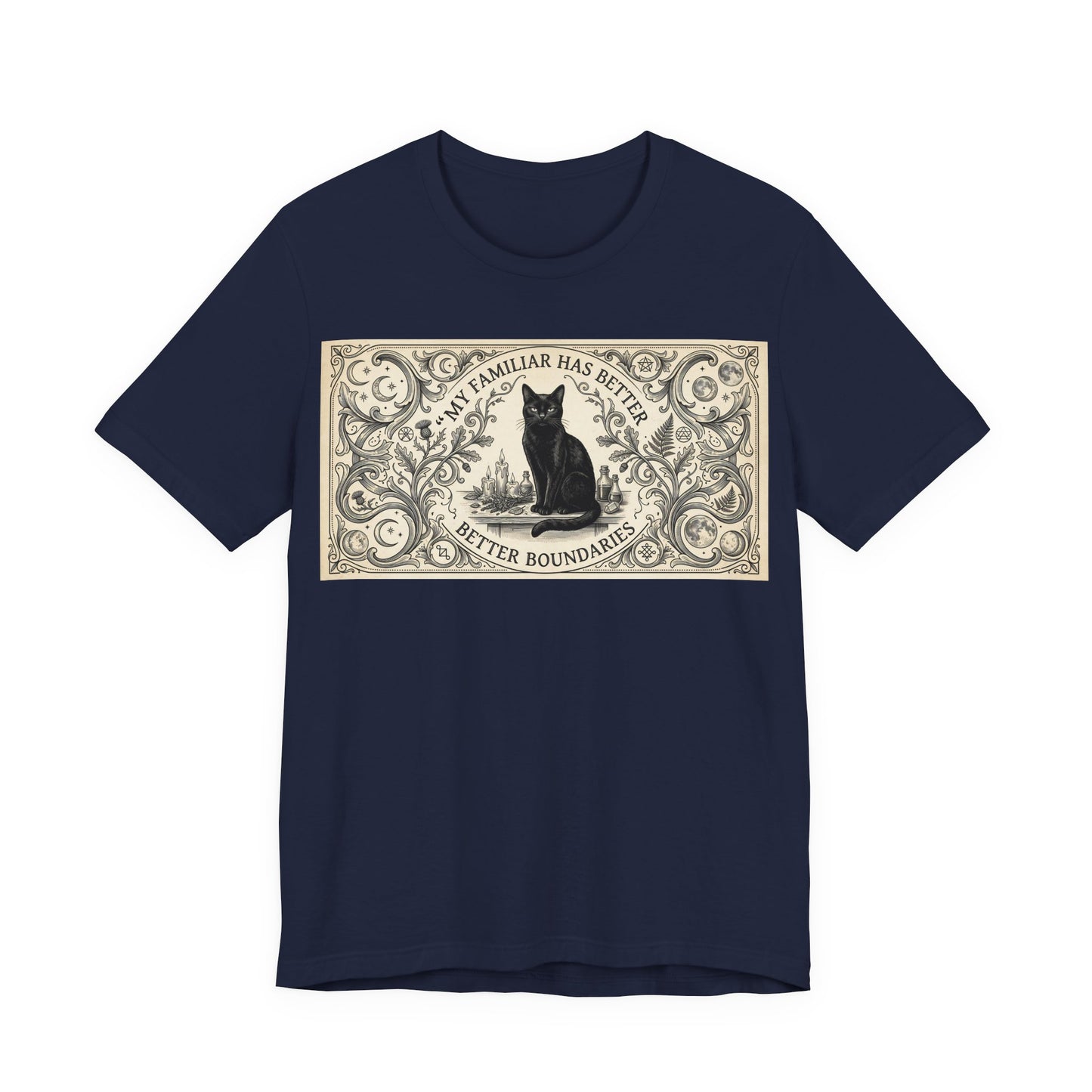 My Familiar Has Better Boundaries Shirt | Funny Witch Cat Tee | Pagan Witchcraft Unisex Tshirt | Wiccan Altar Humor Gift | Witchy Sarcasm