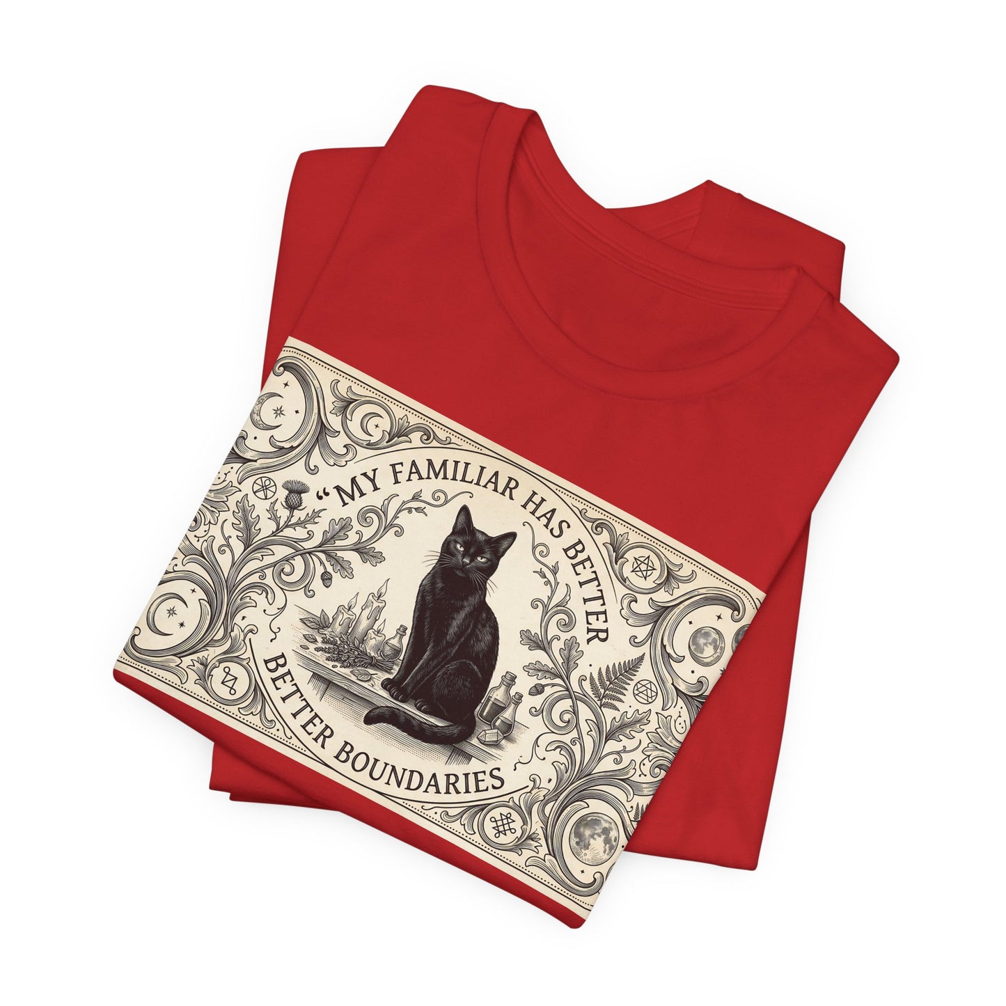 My Familiar Has Better Boundaries Shirt | Funny Witch Cat Tee | Pagan Witchcraft Unisex Tshirt | Wiccan Altar Humor Gift | Witchy Sarcasm