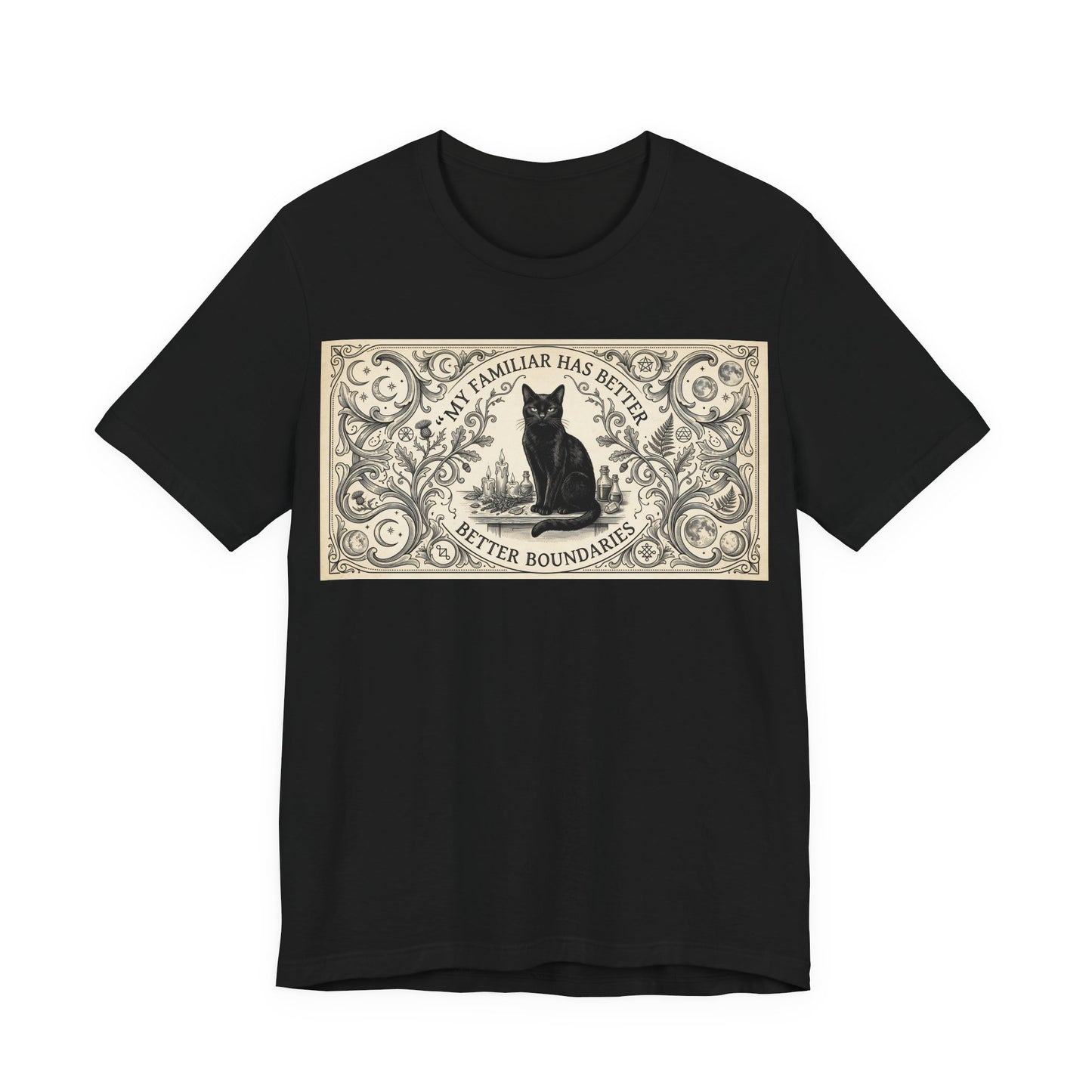 My Familiar Has Better Boundaries Shirt | Funny Witch Cat Tee | Pagan Witchcraft Unisex Tshirt | Wiccan Altar Humor Gift | Witchy Sarcasm