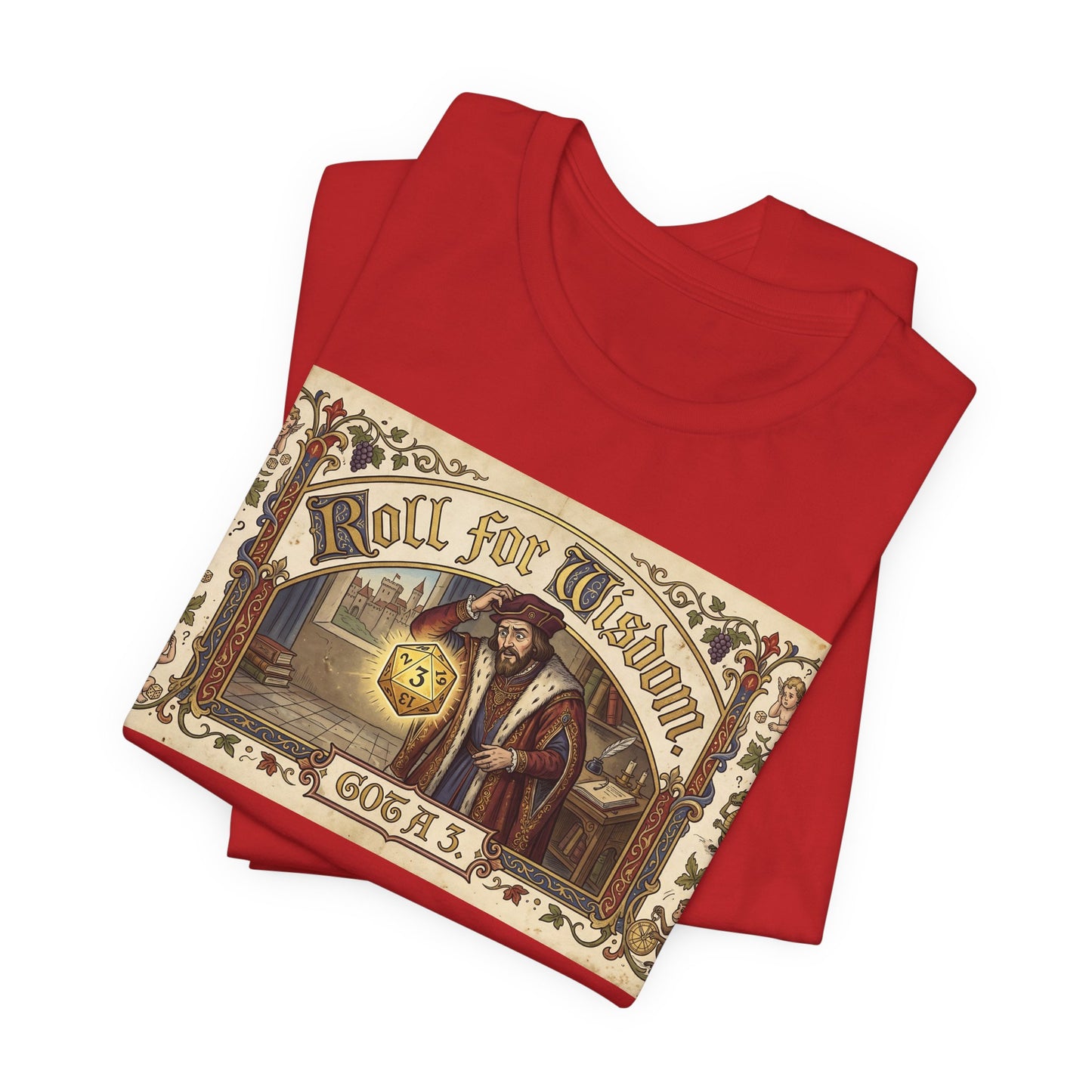 Roll for Wisdom Got a 3 Shirt | TTRPG Dice Humor Tee | Tabletop RPG Marriage Gift | Medieval Illuminated Manuscript D20 Tshirt