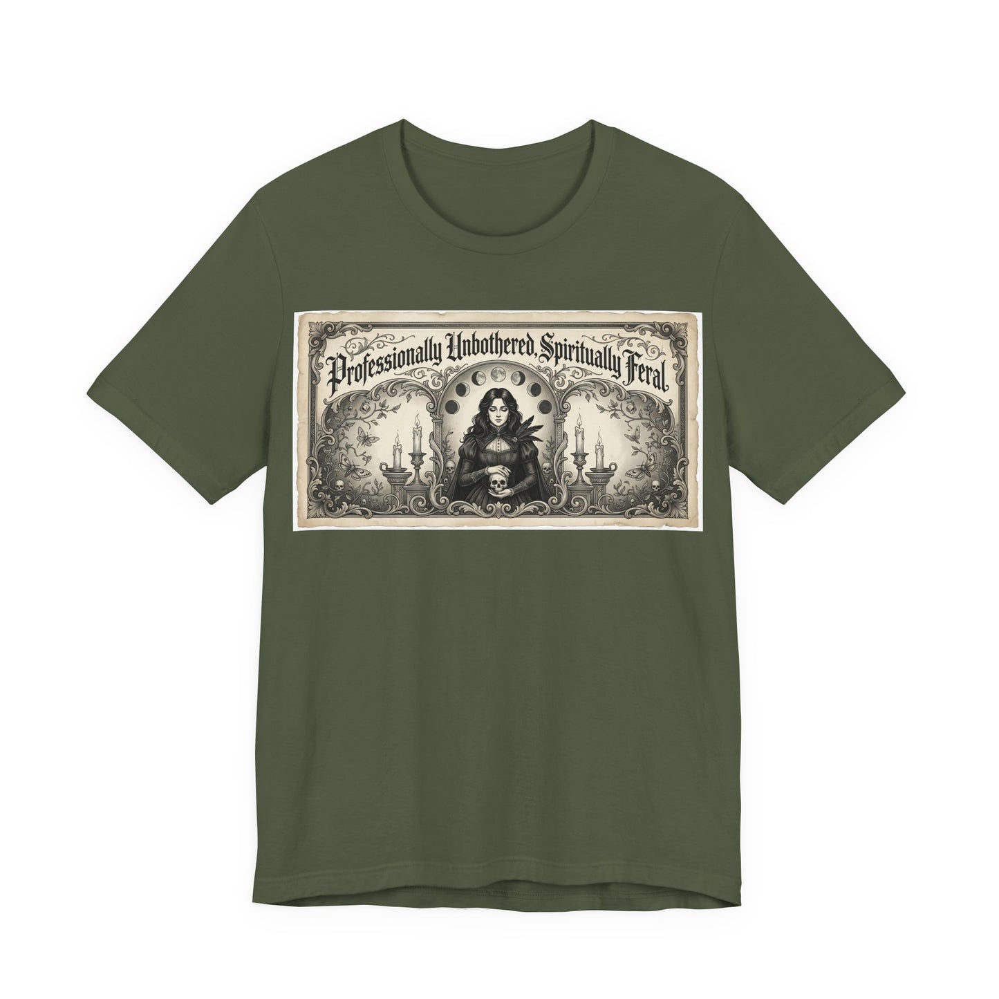 Professionally Unbothered Spiritually Feral Shirt | Funny Goth Witch Tee | Dark Academia Aesthetic Gift | Witchy Occult TTRPG Fashion