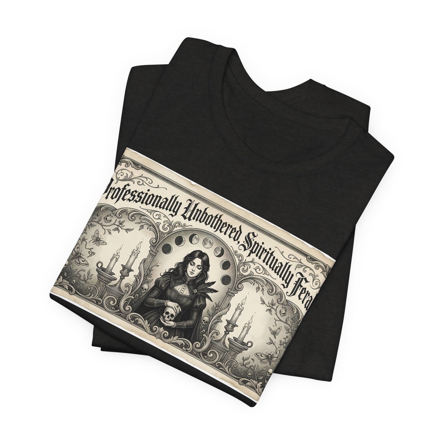 Professionally Unbothered Spiritually Feral Shirt | Funny Goth Witch Tee | Dark Academia Aesthetic Gift | Witchy Occult TTRPG Fashion