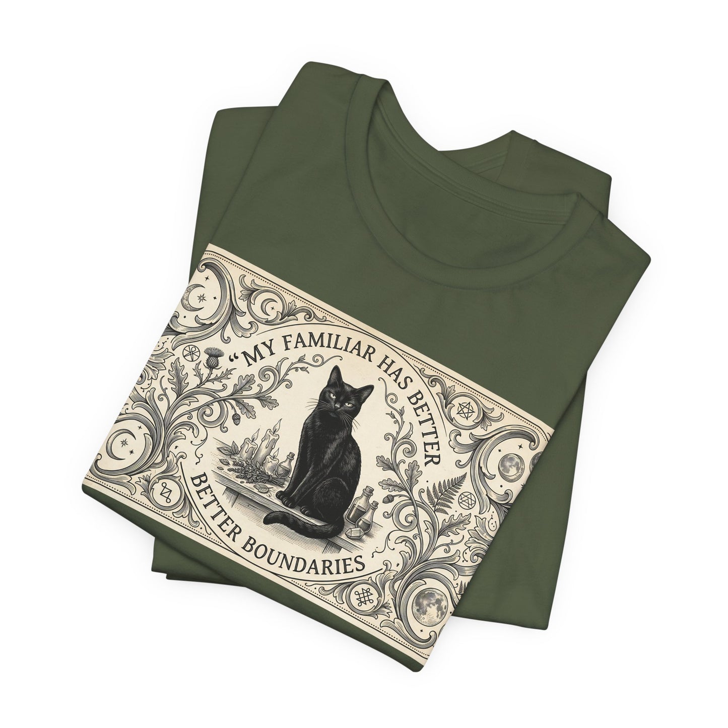 My Familiar Has Better Boundaries Shirt | Funny Witch Cat Tee | Pagan Witchcraft Unisex Tshirt | Wiccan Altar Humor Gift | Witchy Sarcasm