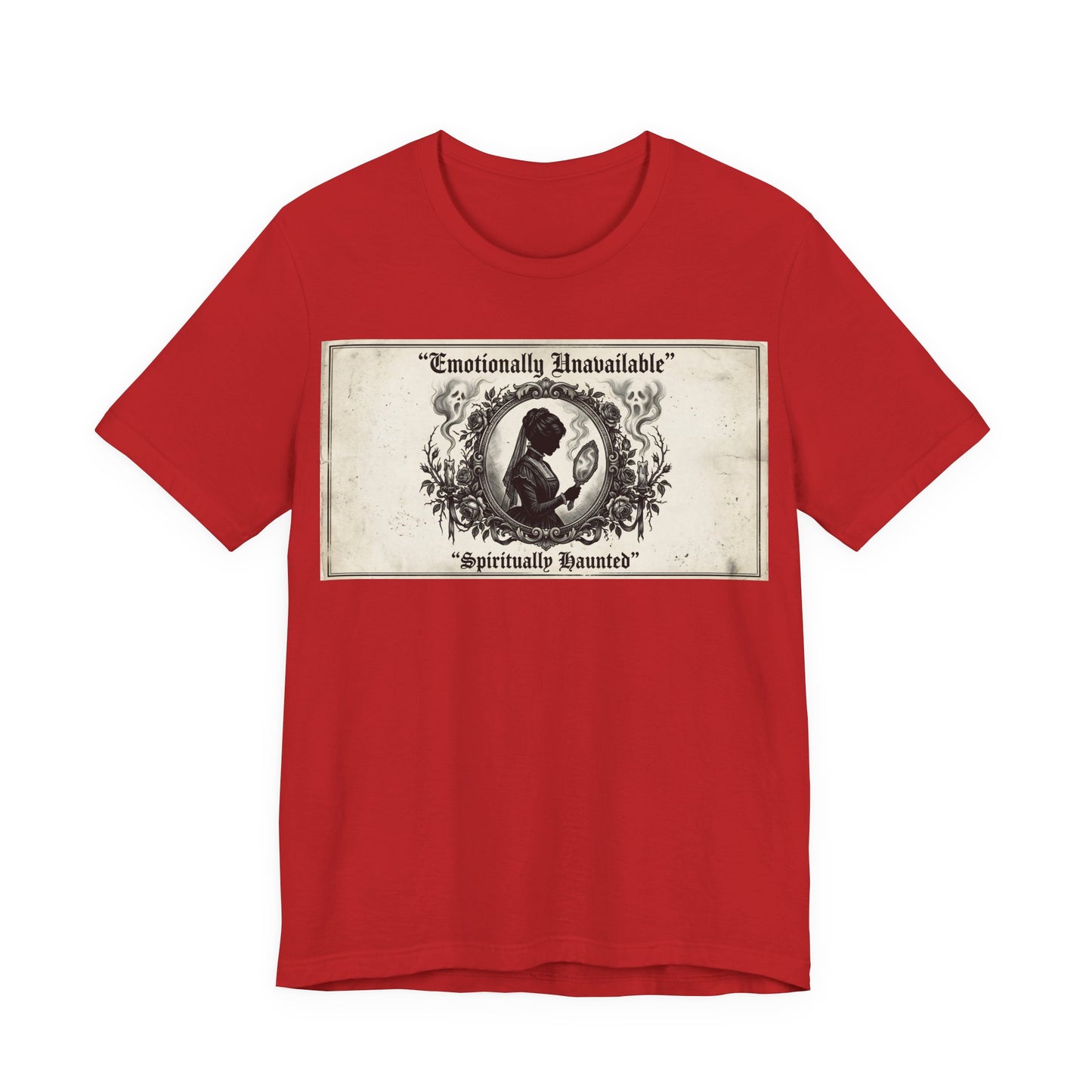 Emotionally Unavailable Spiritually Haunted Shirt | Goth Victorian Mourning Card Tee | Dark Academia Gift | Witchy Unisex Tshirt
