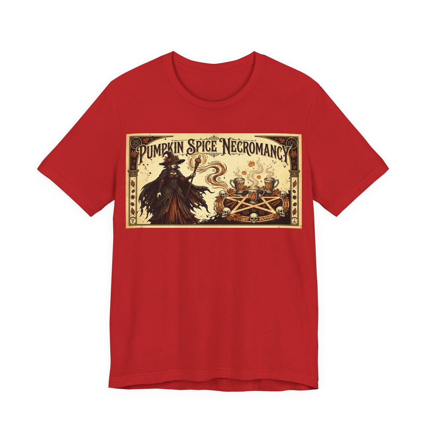 Pumpkin Spice Necromancy Shirt | Goth Halloween Tee | Vintage Coffee Ad Parody | Witch Aesthetic Fall Autumn Spooky Season Gift