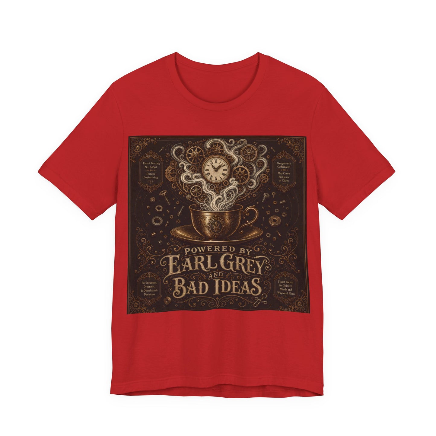 Powered By Earl Grey and Bad Ideas Shirt | Steampunk Inventor Tee | Victorian Engineer Gift | Tinkerer Maker Workshop Tshirt