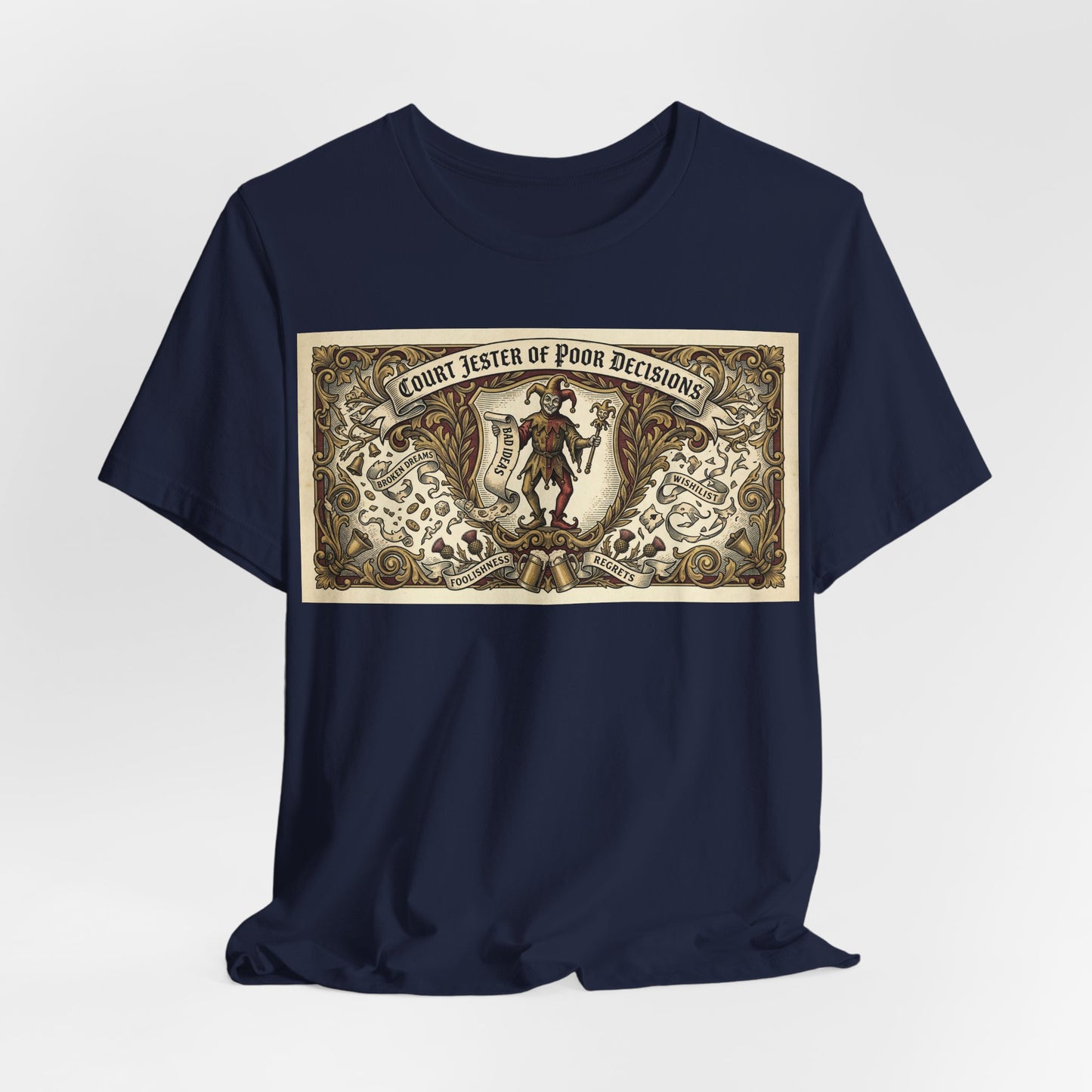 Court Jester of Poor Decisions Shirt | Renaissance Faire Tee | Ren Faire Gift | Medieval Humor Vintage Heraldic Tshirt