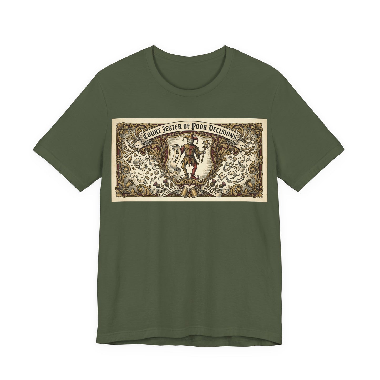Court Jester of Poor Decisions Shirt | Renaissance Faire Tee | Ren Faire Gift | Medieval Humor Vintage Heraldic Tshirt
