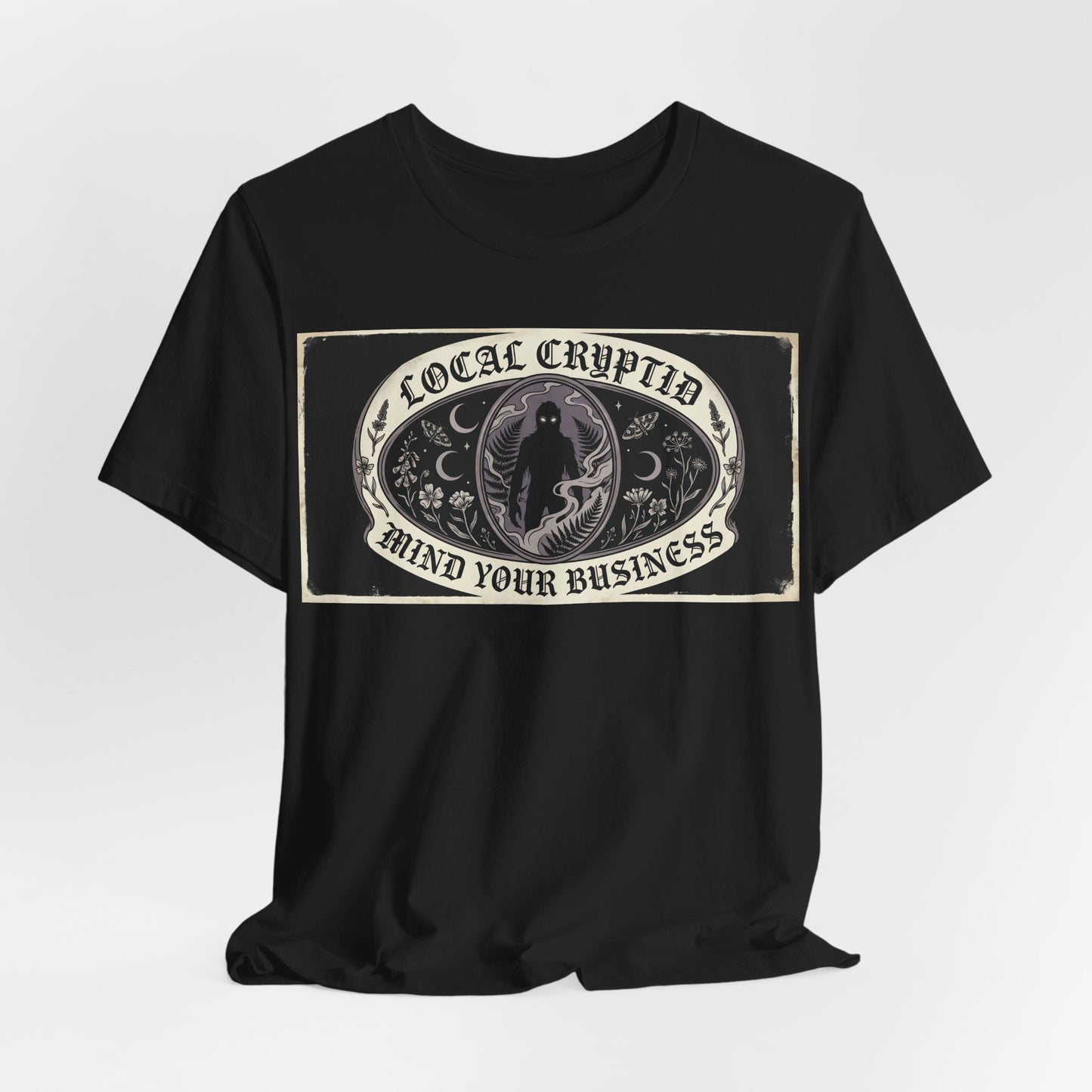 Local Cryptid Mind Your Business Shirt | Funny Goth Introvert Tee | Weird Girl Aesthetic Gift | Cryptid Sighting Vintage Poster Style