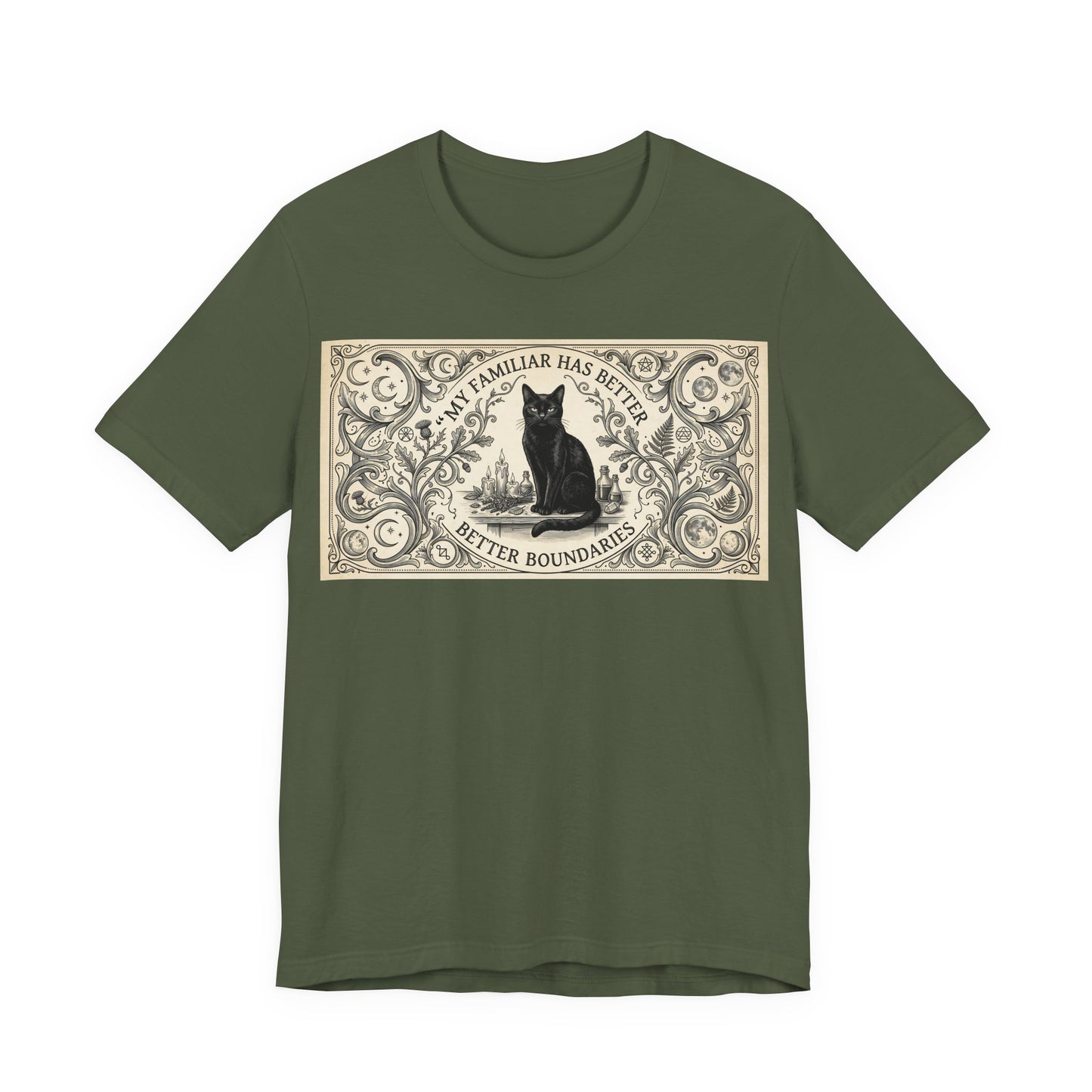 My Familiar Has Better Boundaries Shirt | Funny Witch Cat Tee | Pagan Witchcraft Unisex Tshirt | Wiccan Altar Humor Gift | Witchy Sarcasm