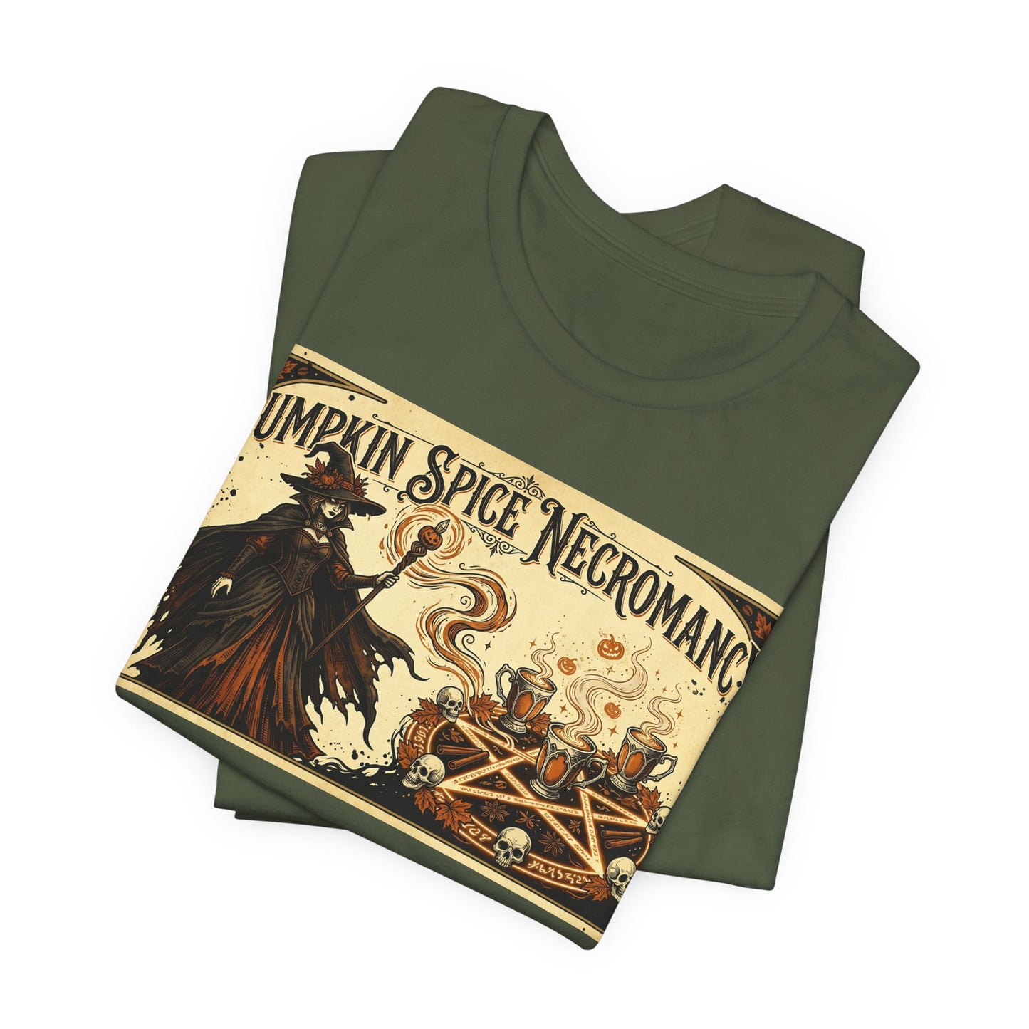Pumpkin Spice Necromancy Shirt | Goth Halloween Tee | Vintage Coffee Ad Parody | Witch Aesthetic Fall Autumn Spooky Season Gift