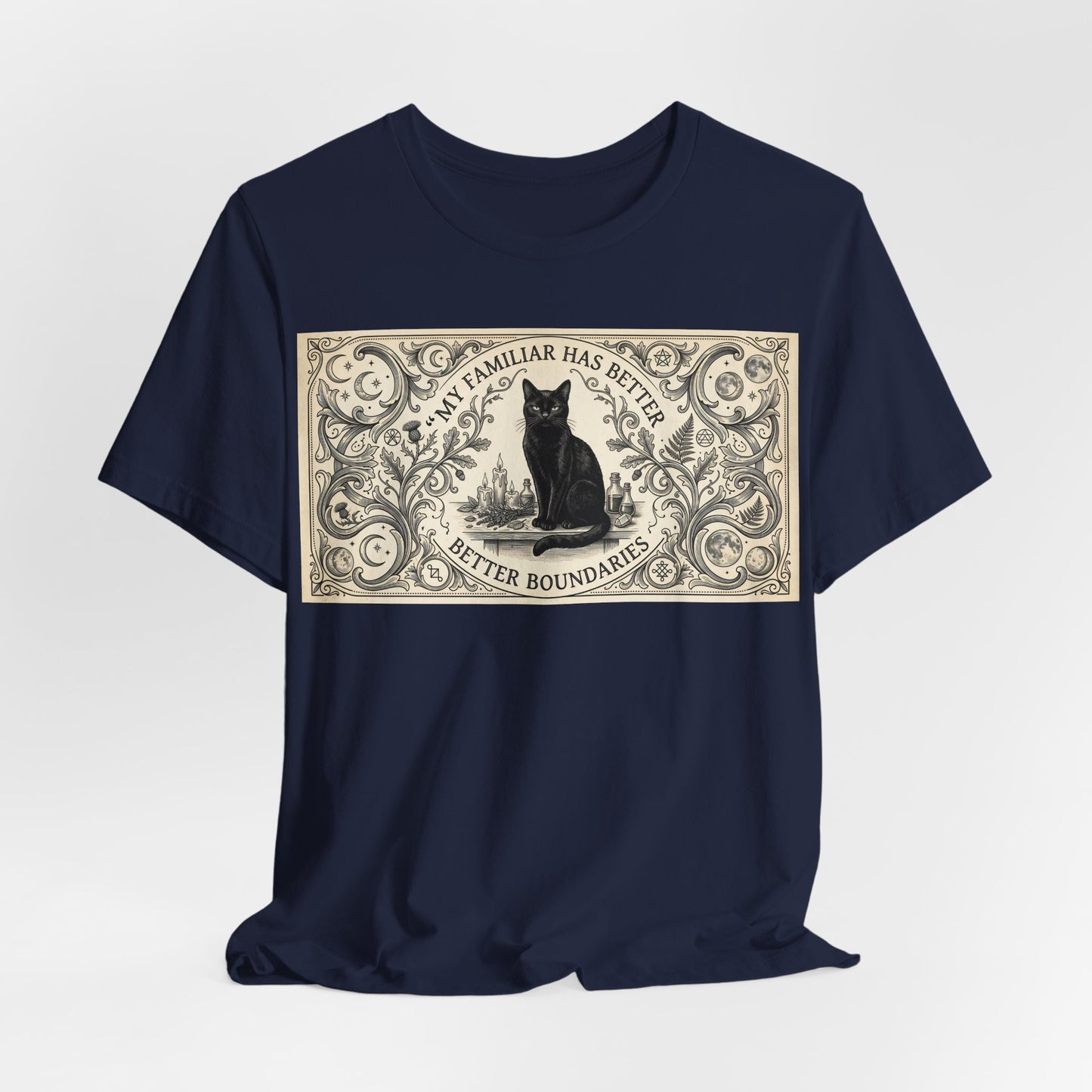 My Familiar Has Better Boundaries Shirt | Funny Witch Cat Tee | Pagan Witchcraft Unisex Tshirt | Wiccan Altar Humor Gift | Witchy Sarcasm