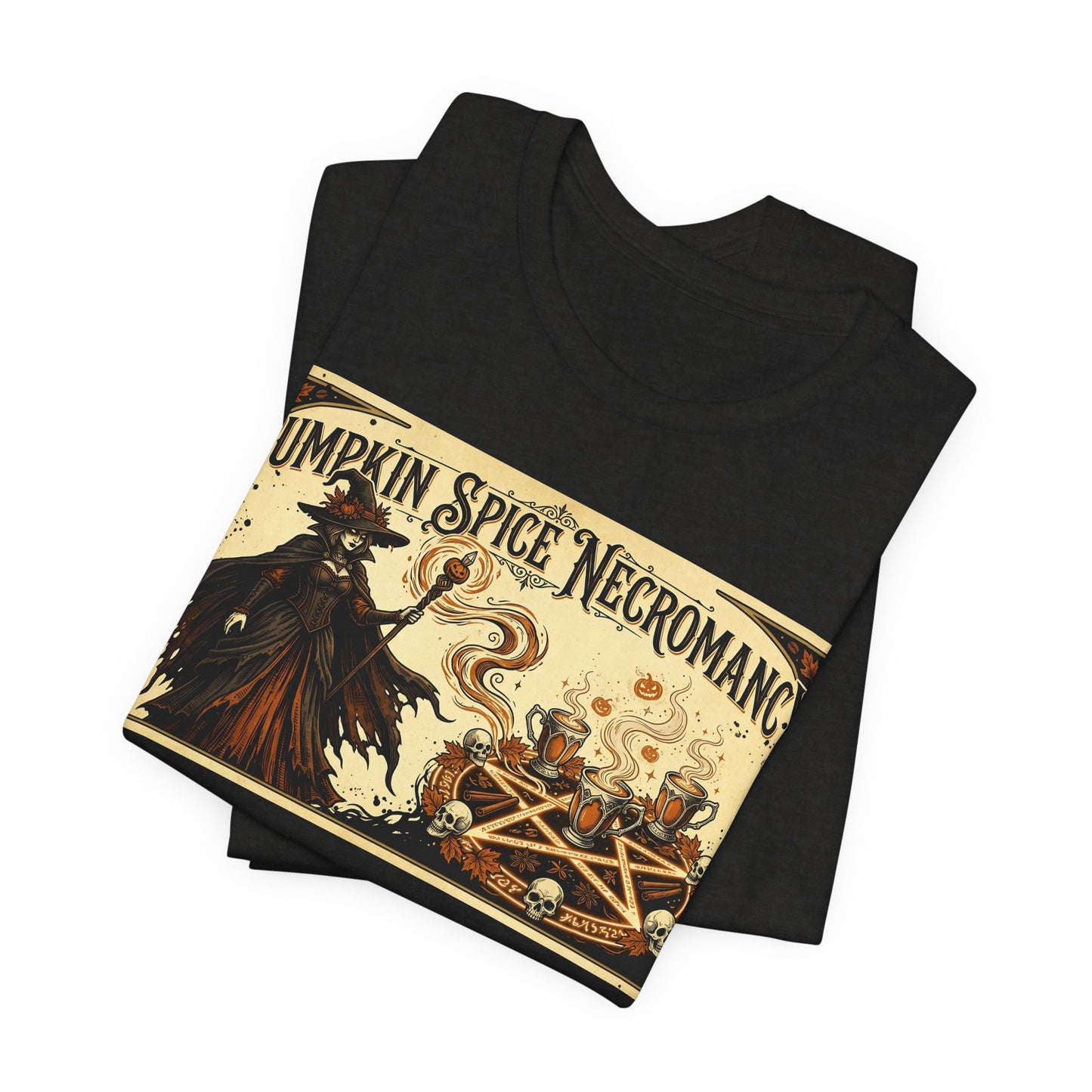 Pumpkin Spice Necromancy Shirt | Goth Halloween Tee | Vintage Coffee Ad Parody | Witch Aesthetic Fall Autumn Spooky Season Gift