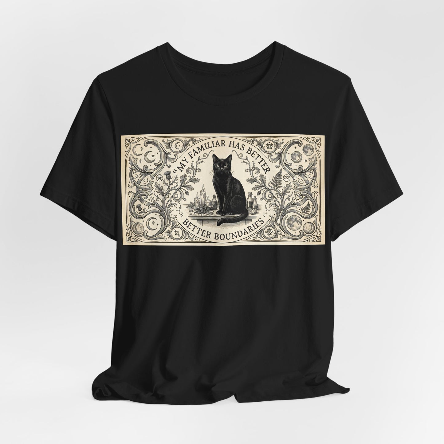 My Familiar Has Better Boundaries Shirt | Funny Witch Cat Tee | Pagan Witchcraft Unisex Tshirt | Wiccan Altar Humor Gift | Witchy Sarcasm
