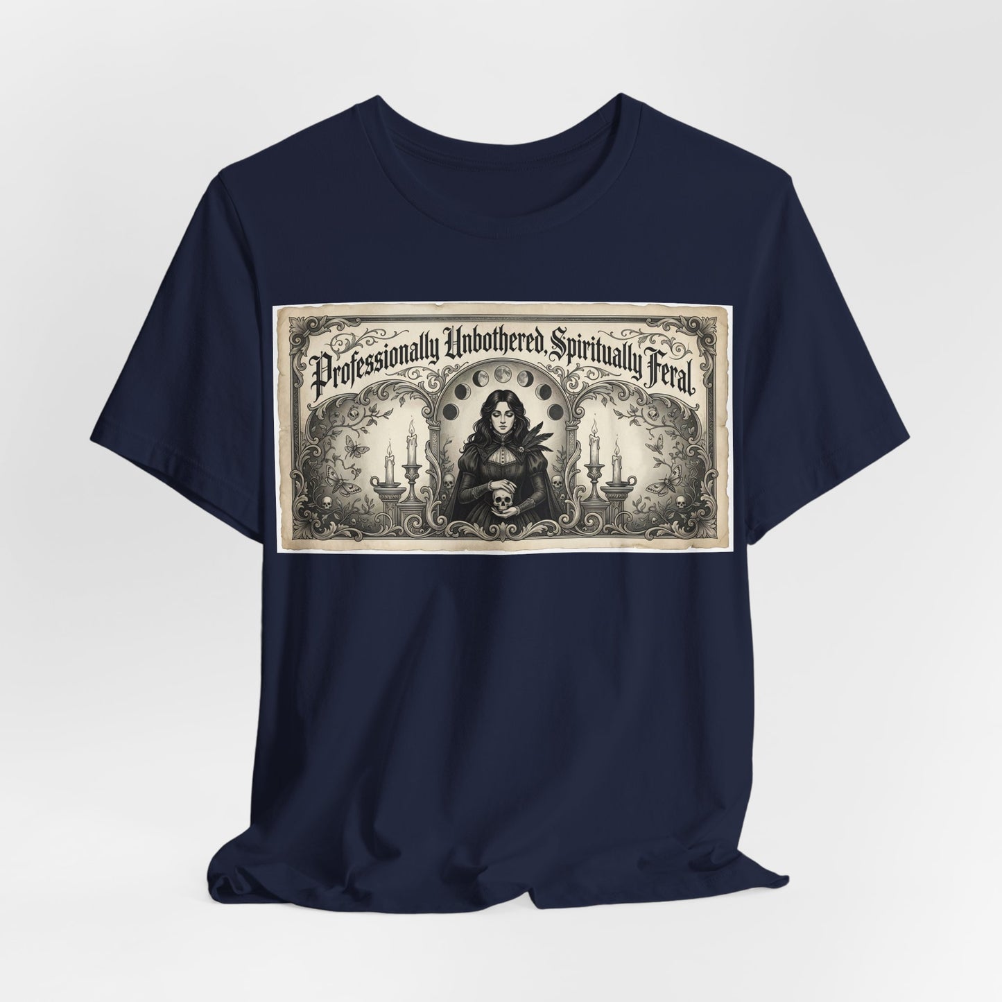 Professionally Unbothered Spiritually Feral Shirt | Funny Goth Witch Tee | Dark Academia Aesthetic Gift | Witchy Occult TTRPG Fashion
