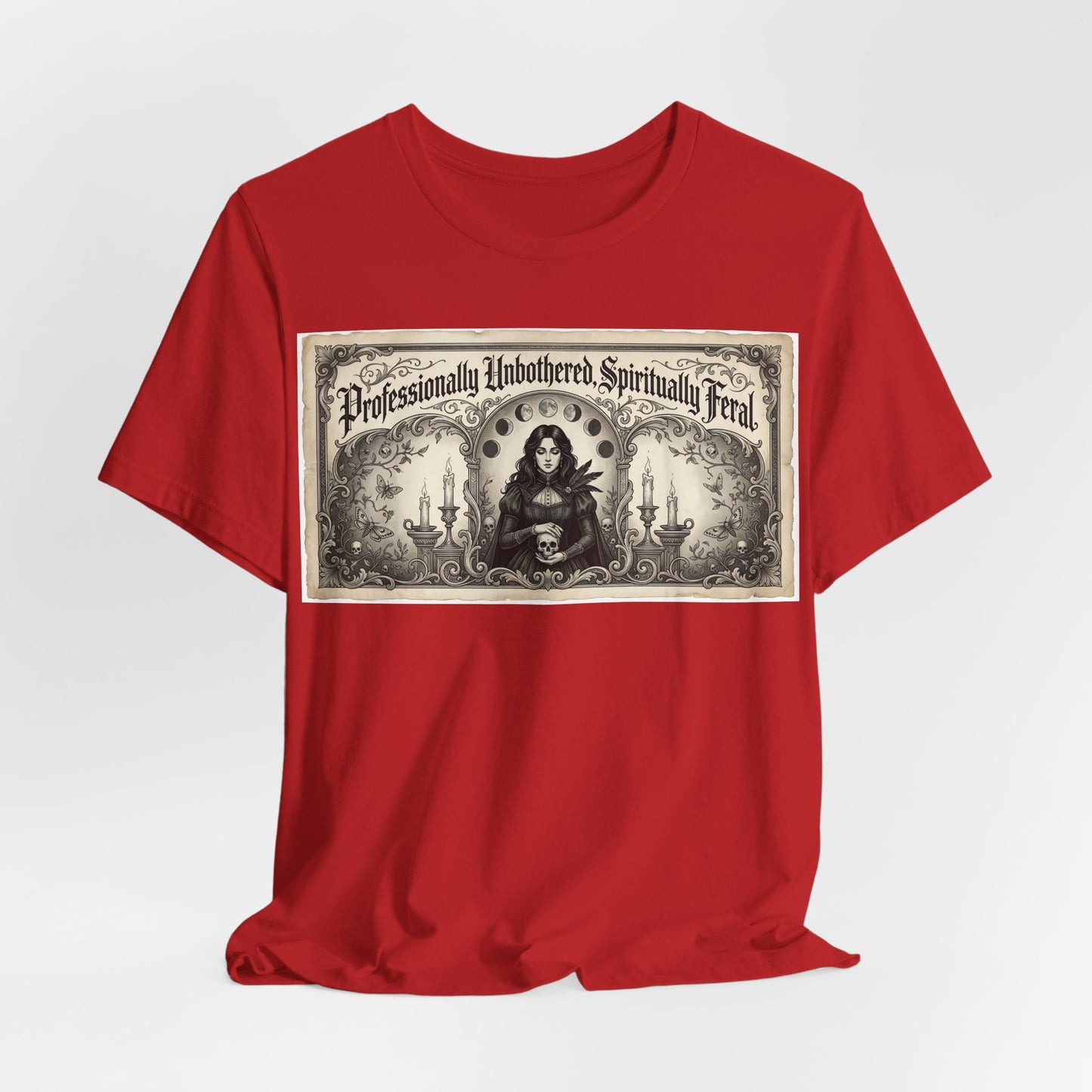 Professionally Unbothered Spiritually Feral Shirt | Funny Goth Witch Tee | Dark Academia Aesthetic Gift | Witchy Occult TTRPG Fashion