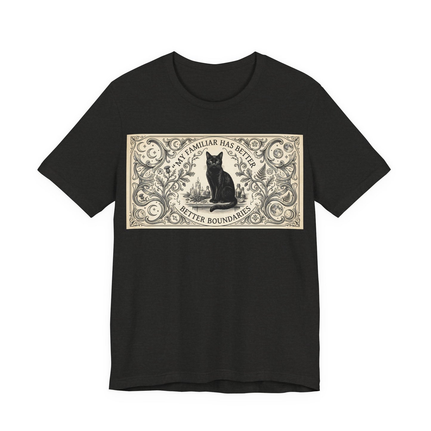 My Familiar Has Better Boundaries Shirt | Funny Witch Cat Tee | Pagan Witchcraft Unisex Tshirt | Wiccan Altar Humor Gift | Witchy Sarcasm