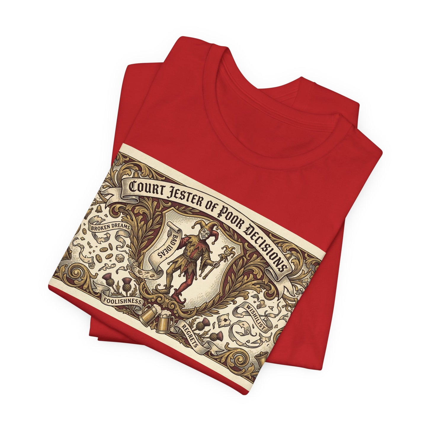 Court Jester of Poor Decisions Shirt | Renaissance Faire Tee | Ren Faire Gift | Medieval Humor Vintage Heraldic Tshirt