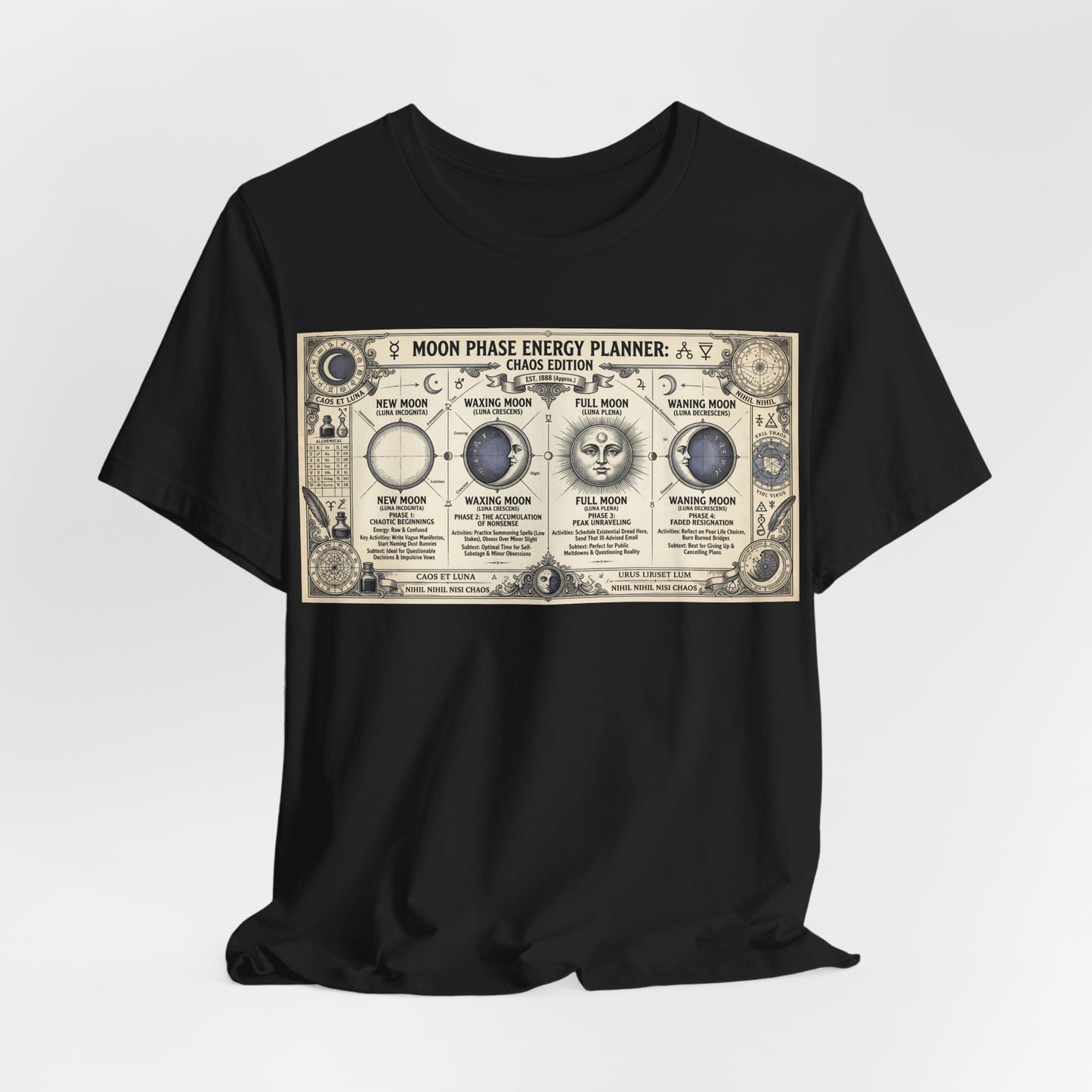Moon Phase Energy Planner Chaos Edition Shirt | Pagan Witch Life Management Tee | Lunar Cycle Astrology Gift | Witchy Planner Tshirt