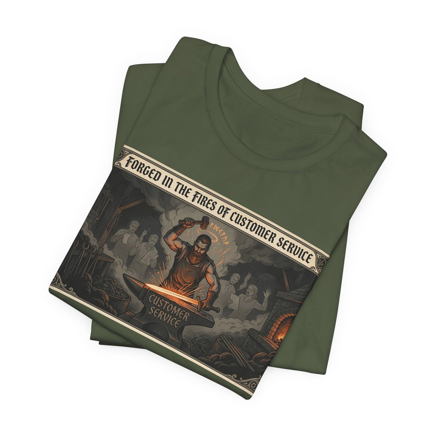 Forged in the Fires of Customer Service Shirt | Funny Call Center Worker Tee | Fantasy Movie Poster Gift | Workplace Humor Sarcasm