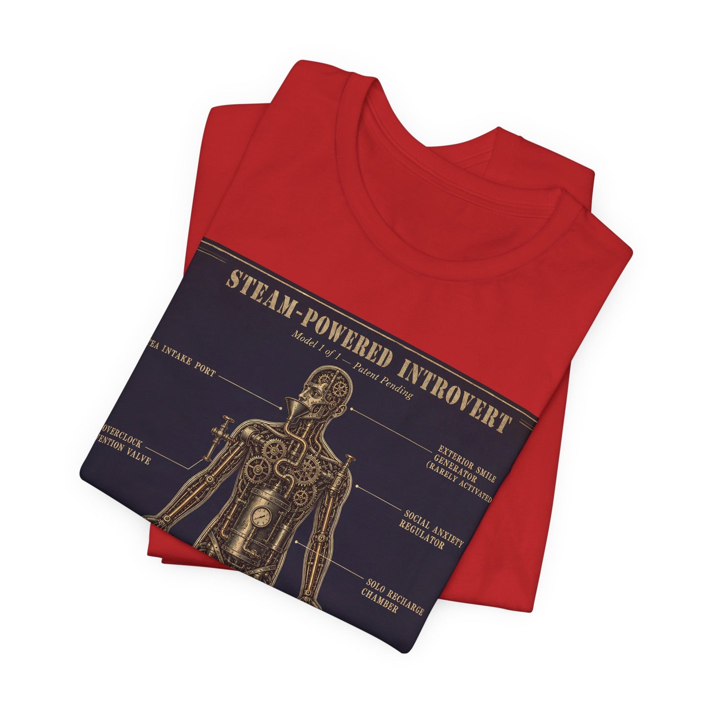 Steam Powered Introvert Shirt | Steampunk Blueprint Tee | Gears Social Anxiety Humor Gift | Victorian Engineering Schematic Tshirt