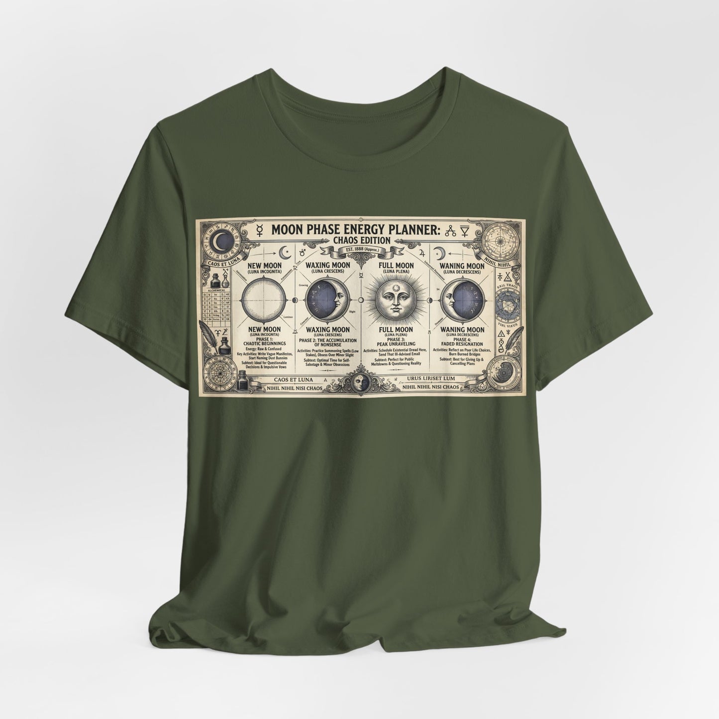Moon Phase Energy Planner Chaos Edition Shirt | Pagan Witch Life Management Tee | Lunar Cycle Astrology Gift | Witchy Planner Tshirt