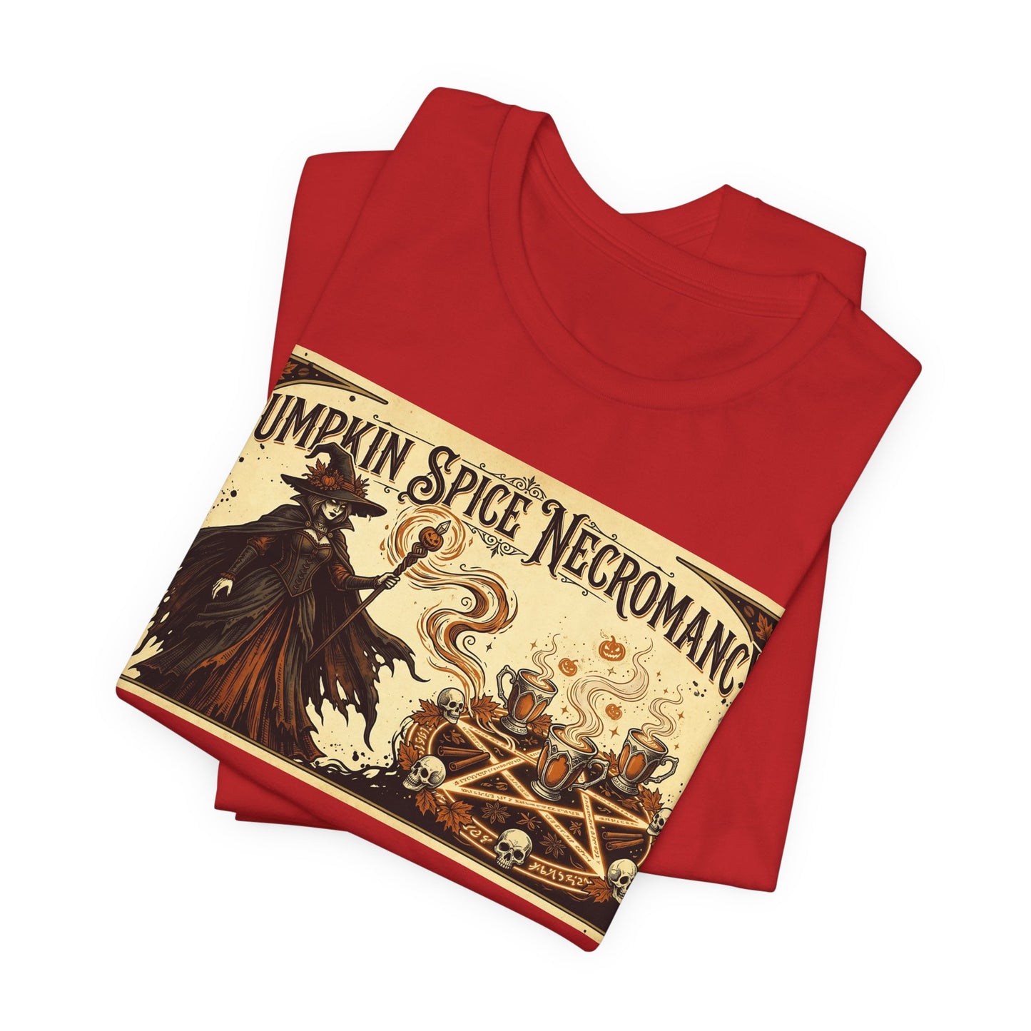 Pumpkin Spice Necromancy Shirt | Goth Halloween Tee | Vintage Coffee Ad Parody | Witch Aesthetic Fall Autumn Spooky Season Gift